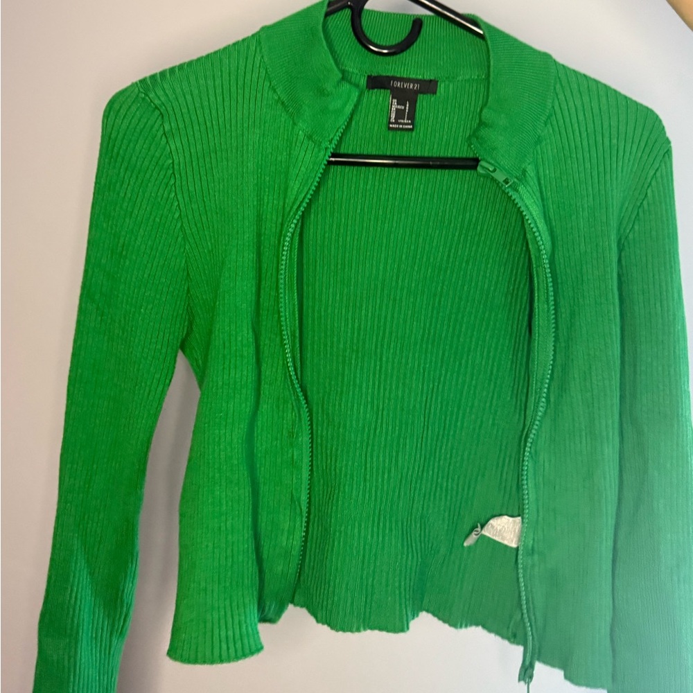 Green Forever 21 Ribbed Cardigan